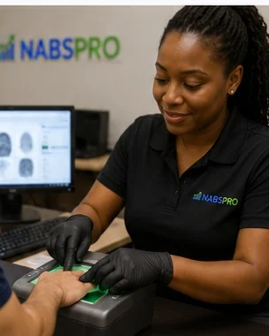 Representative view of a fingerprinting technician preparing a live scan capture